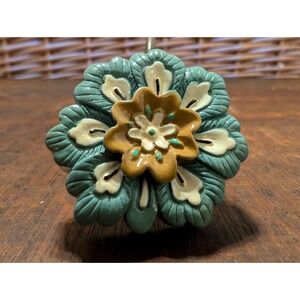 Vintage Shower Curtain Hooks | Blue Tan and White Flowers | Set of 12 hooks